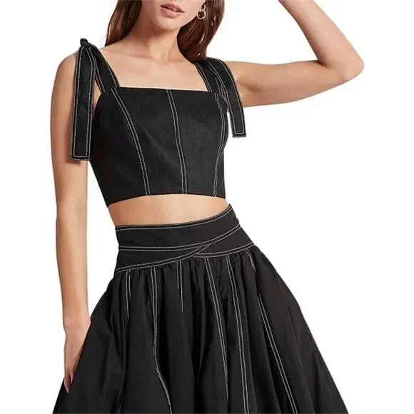 Aje Quietude Linen Bandeau Top Black Size 0